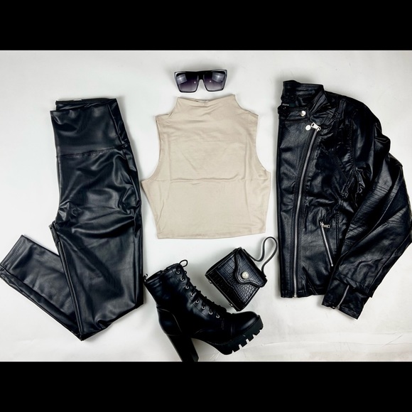 High Waist Faux Leather Leggings Balck - Picture 4 of 7